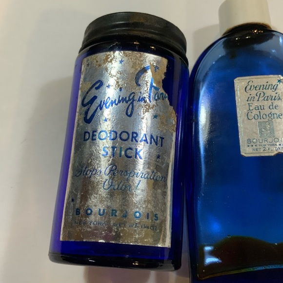 Evening In Paris Cobalt Blue Glass Bottle Container Lot Vintage 40's - Picture 3 of 4